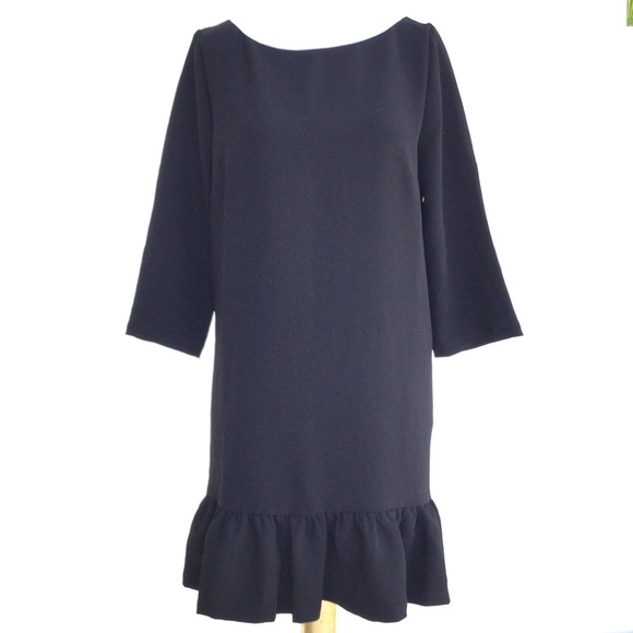 Sezane Robe Auberie Black Ruffled Hem Shift Dress - Picture 1 of 3